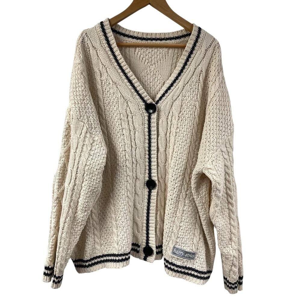 Harry Styles Folklore Style Cardigan Sweater Cream Cable Knit Rabbits XL XXL